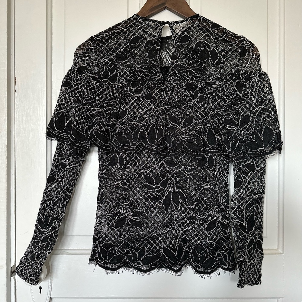 Zara Black Lace Floral Long-Sleeve Blouse - Picture 3 of 6